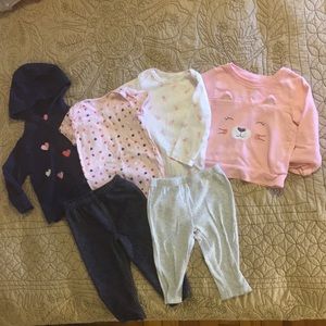 Cat sweatshirt, heart hoodie, w/onesies & pants 9M